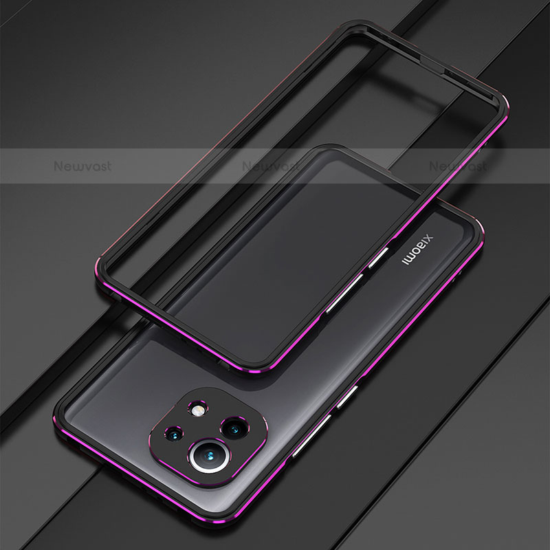 Luxury Aluminum Metal Frame Cover Case T01 for Xiaomi Mi 11 Lite 5G NE Purple