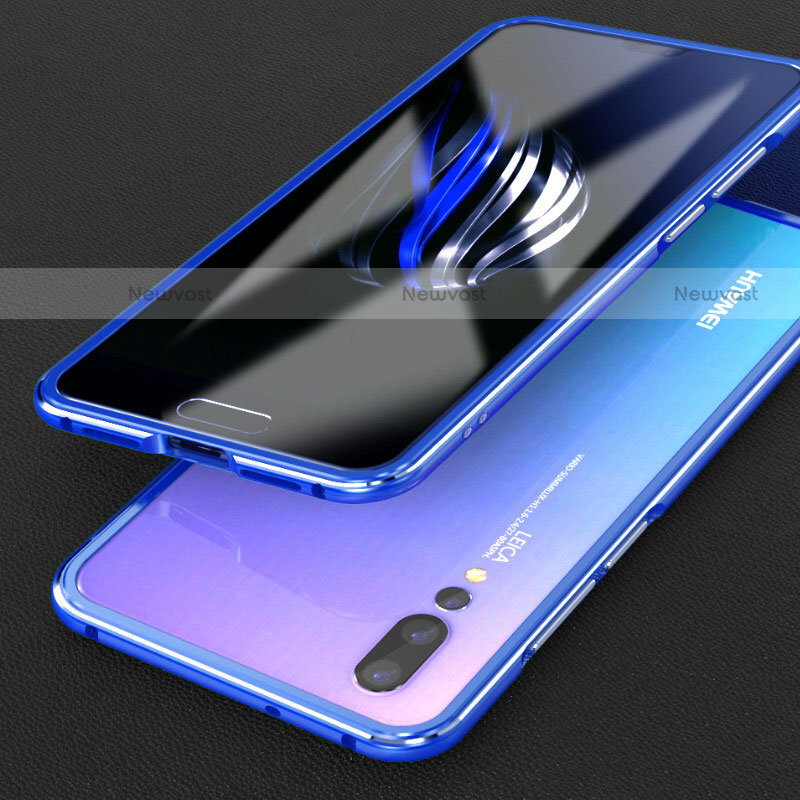 Luxury Aluminum Metal Frame Cover Case T02 for Huawei P20 Pro Blue