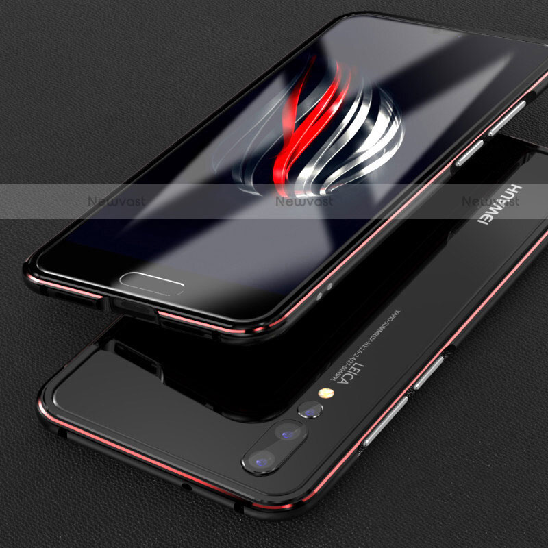 Luxury Aluminum Metal Frame Cover Case T02 for Huawei P20 Pro Red and Black