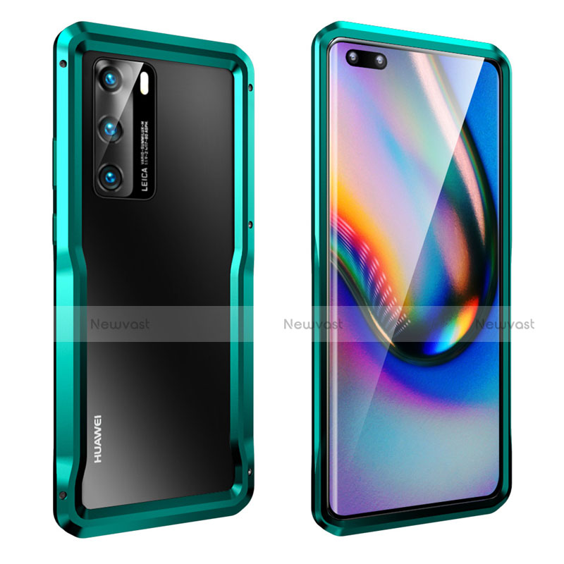 Luxury Aluminum Metal Frame Cover Case T02 for Huawei P40 Cyan