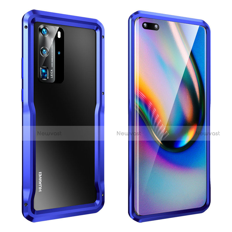 Luxury Aluminum Metal Frame Cover Case T03 for Huawei P40 Pro Blue