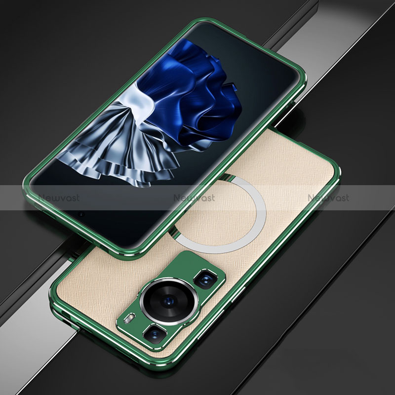 Luxury Aluminum Metal Frame Cover Case with Mag-Safe Magnetic for Huawei P60 Green