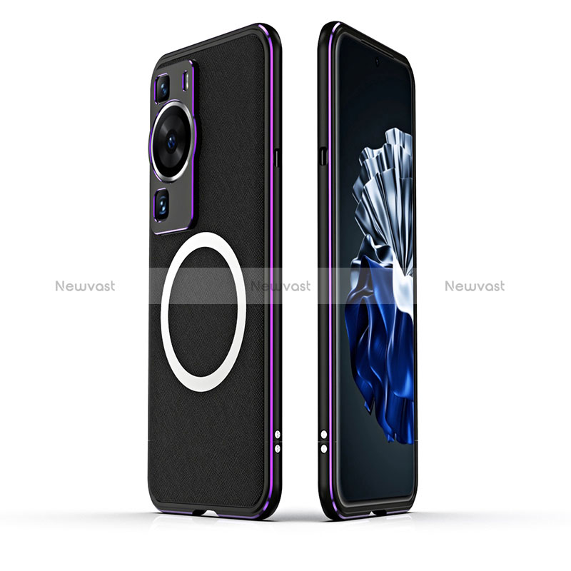 Luxury Aluminum Metal Frame Cover Case with Mag-Safe Magnetic JZ1 for Huawei P60 Pro Purple and Blue