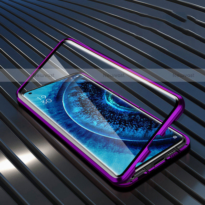 Luxury Aluminum Metal Frame Mirror Cover Case 360 Degrees A01 for Oppo Find X2 Pro Purple