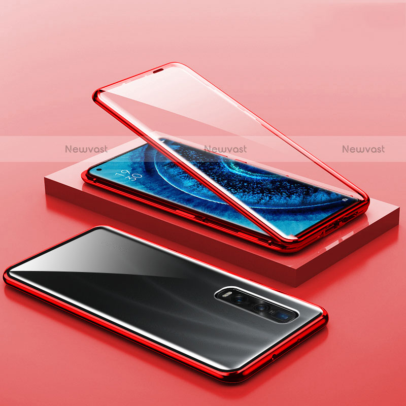 Luxury Aluminum Metal Frame Mirror Cover Case 360 Degrees A02 for Oppo Find X2 Pro Red