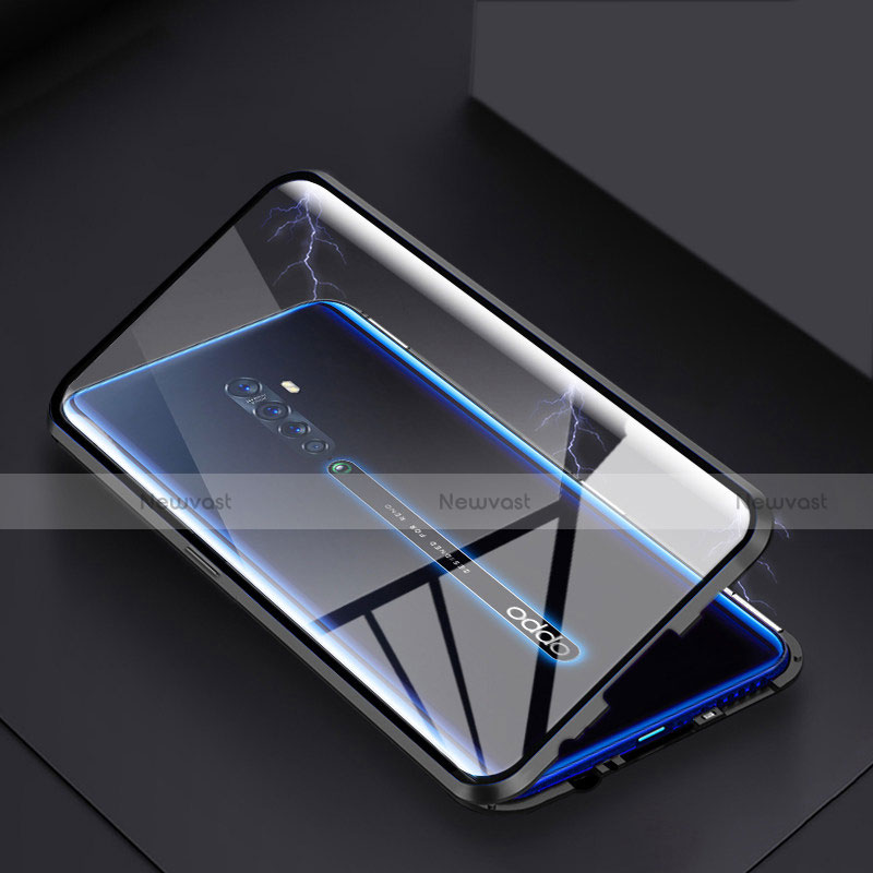 Luxury Aluminum Metal Frame Mirror Cover Case 360 Degrees C01 for Oppo Reno2 Black