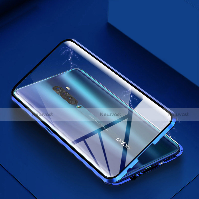 Luxury Aluminum Metal Frame Mirror Cover Case 360 Degrees C01 for Oppo Reno2 Blue