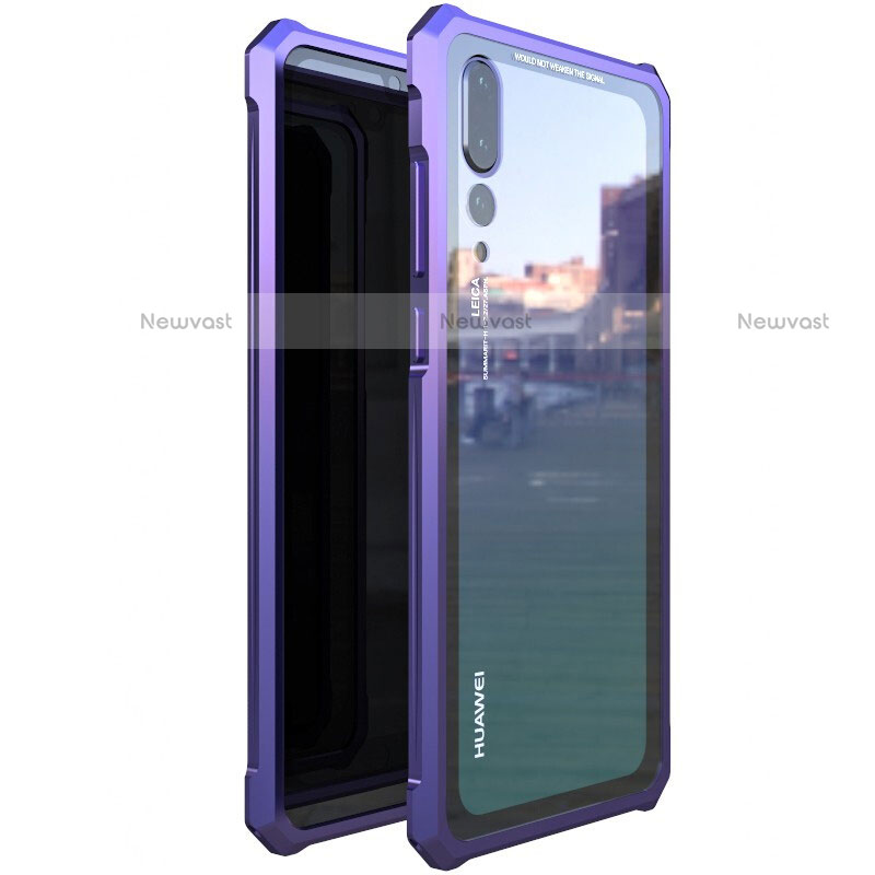 Luxury Aluminum Metal Frame Mirror Cover Case 360 Degrees D01 for Huawei P20 Pro Purple