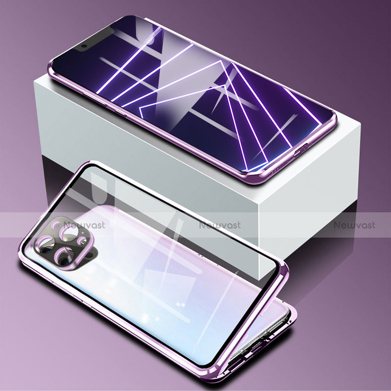 Luxury Aluminum Metal Frame Mirror Cover Case 360 Degrees for Apple iPhone 13 Pro Purple