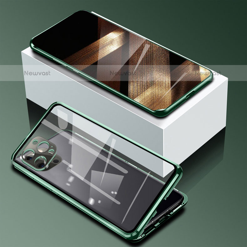 Luxury Aluminum Metal Frame Mirror Cover Case 360 Degrees for Apple iPhone 15 Pro Green