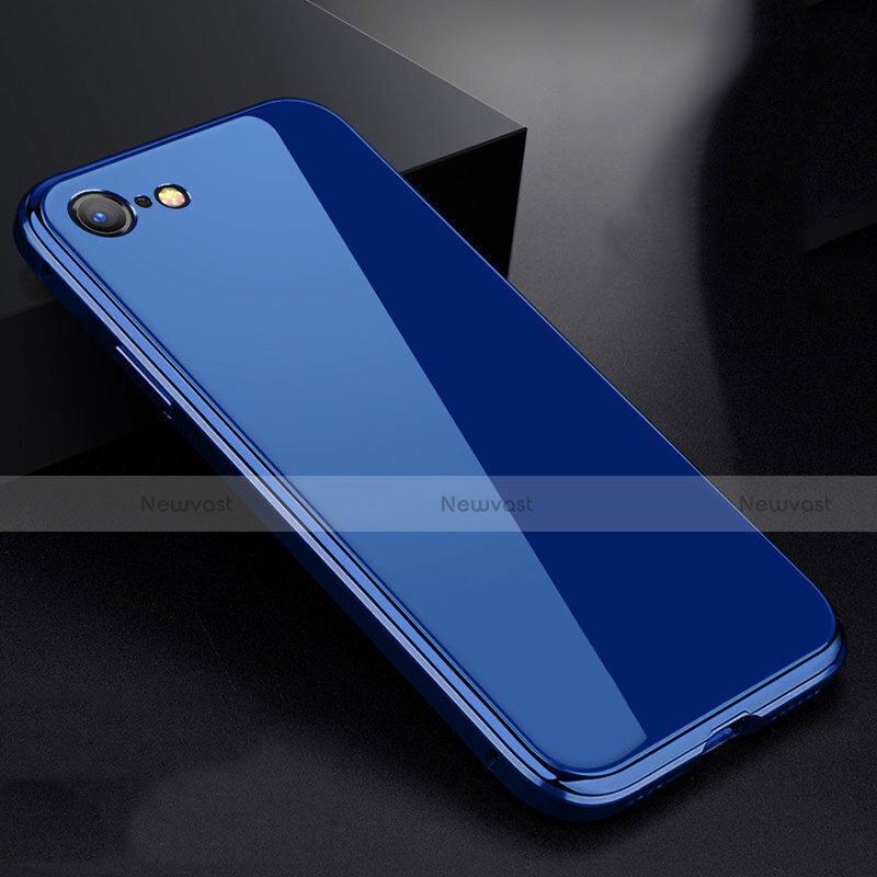 Luxury Aluminum Metal Frame Mirror Cover Case 360 Degrees for Apple iPhone 7 Blue