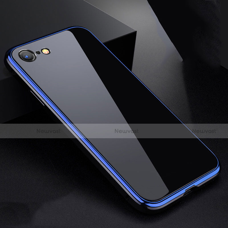 Luxury Aluminum Metal Frame Mirror Cover Case 360 Degrees for Apple iPhone 7 Blue and Black