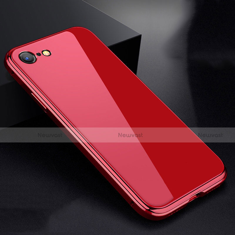 Luxury Aluminum Metal Frame Mirror Cover Case 360 Degrees for Apple iPhone 7 Red