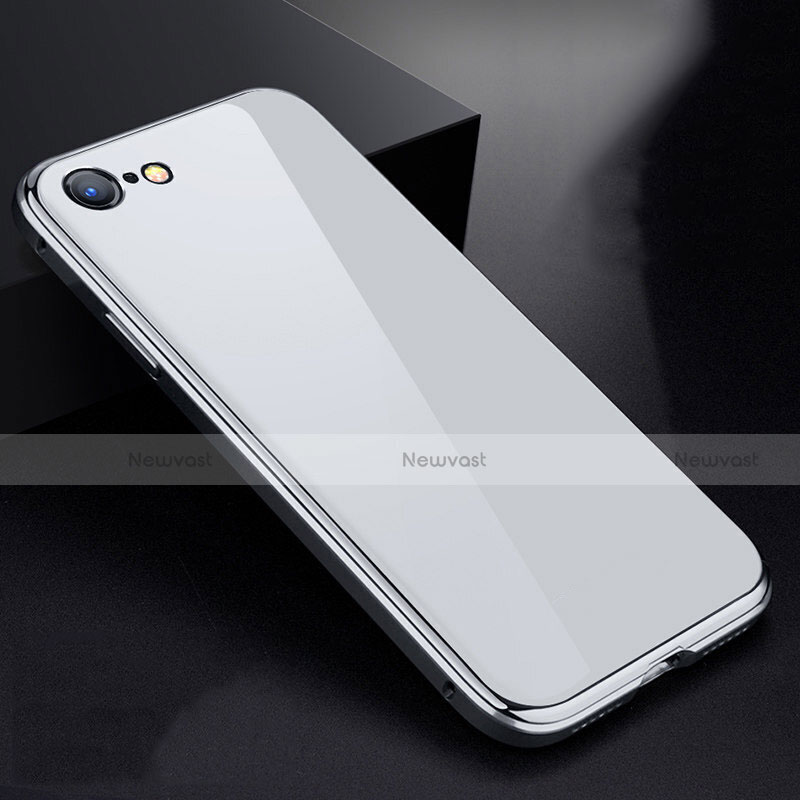 Luxury Aluminum Metal Frame Mirror Cover Case 360 Degrees for Apple iPhone 7 White