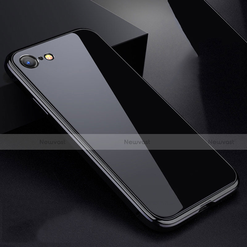 Luxury Aluminum Metal Frame Mirror Cover Case 360 Degrees for Apple iPhone 8 Black