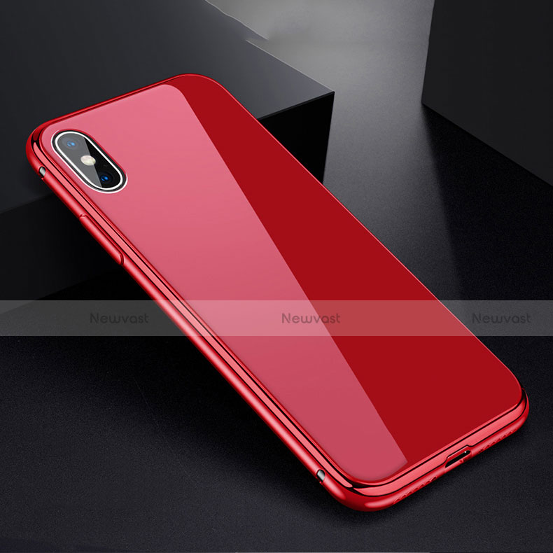 Luxury Aluminum Metal Frame Mirror Cover Case 360 Degrees for Apple iPhone X Red