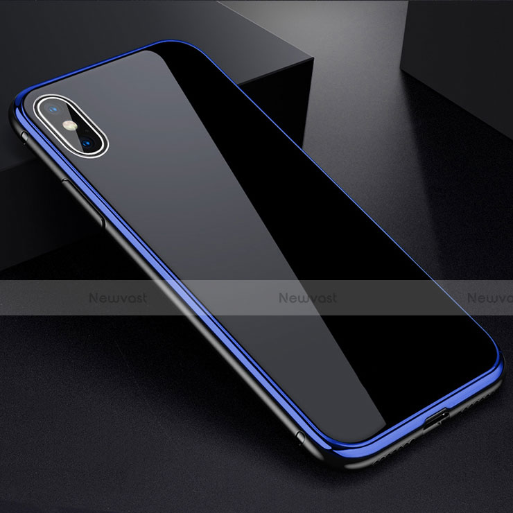 Luxury Aluminum Metal Frame Mirror Cover Case 360 Degrees for Apple iPhone Xs Blue and Black