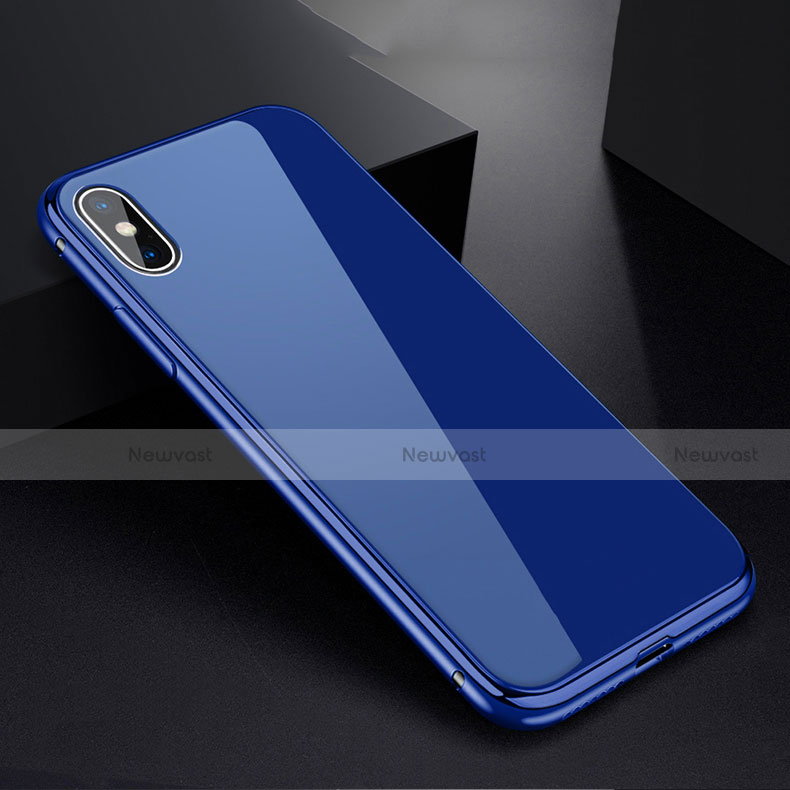 Luxury Aluminum Metal Frame Mirror Cover Case 360 Degrees for Apple iPhone Xs Max Blue