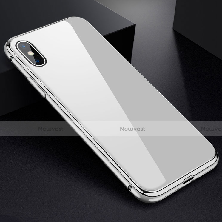 Luxury Aluminum Metal Frame Mirror Cover Case 360 Degrees for Apple iPhone Xs Max White