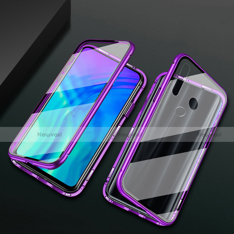 Luxury Aluminum Metal Frame Mirror Cover Case 360 Degrees for Huawei Enjoy 10 Plus Purple