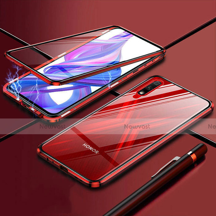 Luxury Aluminum Metal Frame Mirror Cover Case 360 Degrees for Huawei Enjoy 10 Red