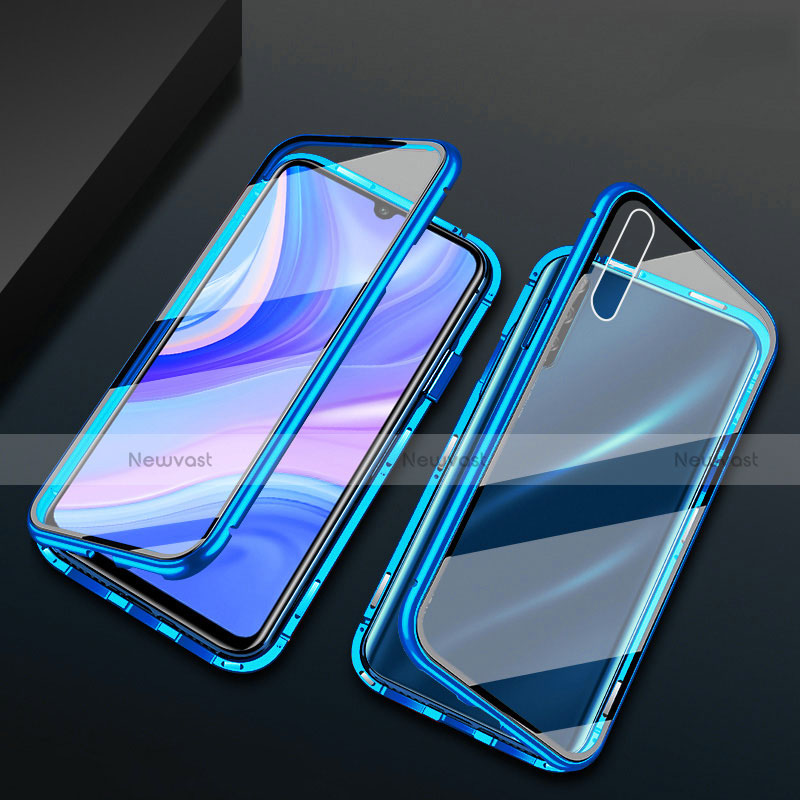 Luxury Aluminum Metal Frame Mirror Cover Case 360 Degrees for Huawei Enjoy 10S Blue