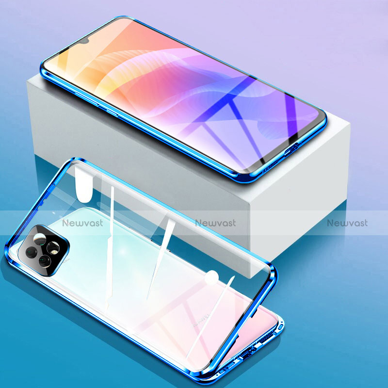 Luxury Aluminum Metal Frame Mirror Cover Case 360 Degrees for Huawei Enjoy 20 5G Blue