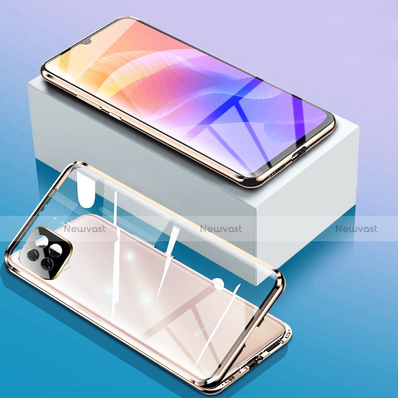 Luxury Aluminum Metal Frame Mirror Cover Case 360 Degrees for Huawei Enjoy 20 5G Gold