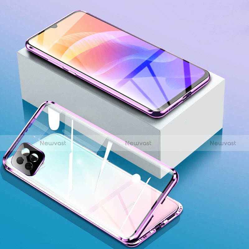 Luxury Aluminum Metal Frame Mirror Cover Case 360 Degrees for Huawei Enjoy 20 5G Purple