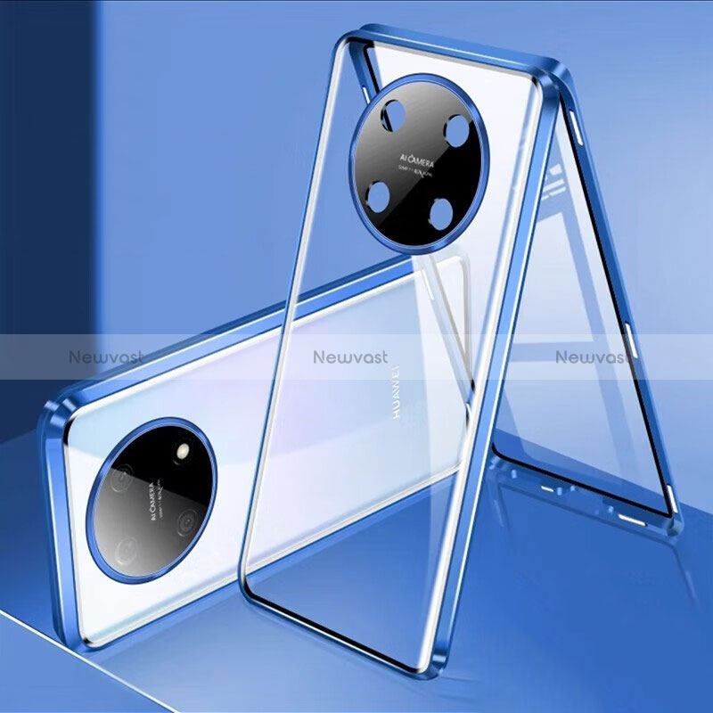 Luxury Aluminum Metal Frame Mirror Cover Case 360 Degrees for Huawei Enjoy 50 Pro Blue