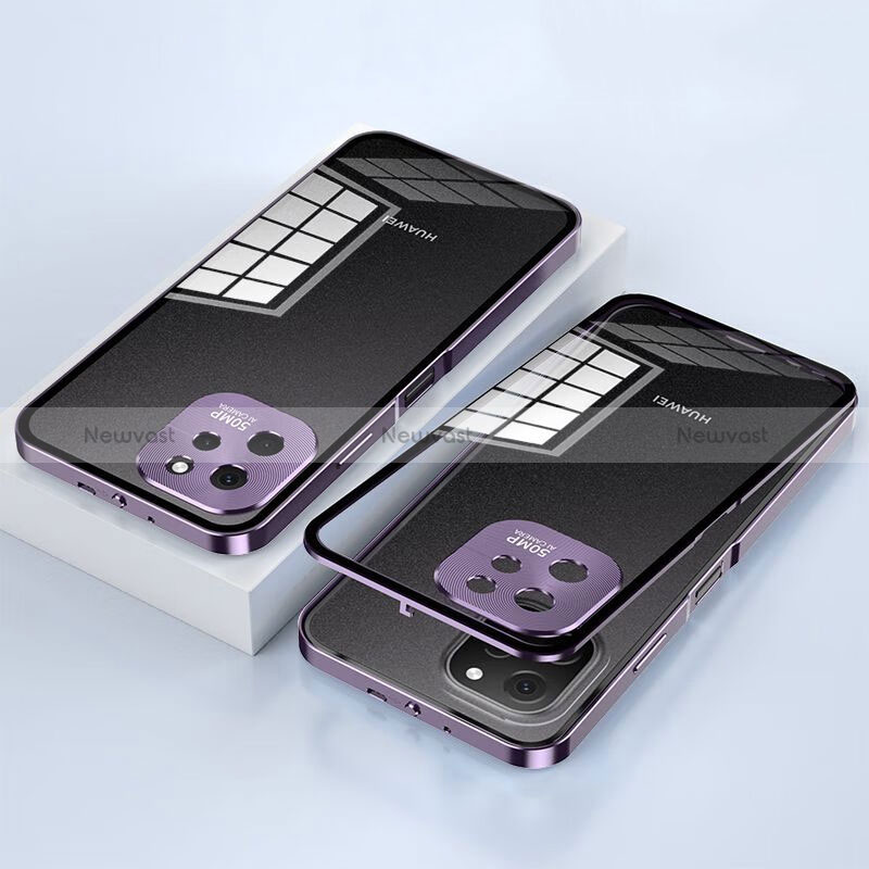 Luxury Aluminum Metal Frame Mirror Cover Case 360 Degrees for Huawei Enjoy 50z Purple