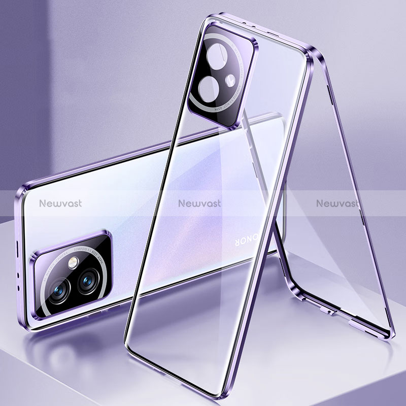 Luxury Aluminum Metal Frame Mirror Cover Case 360 Degrees for Huawei Honor 100 5G Purple