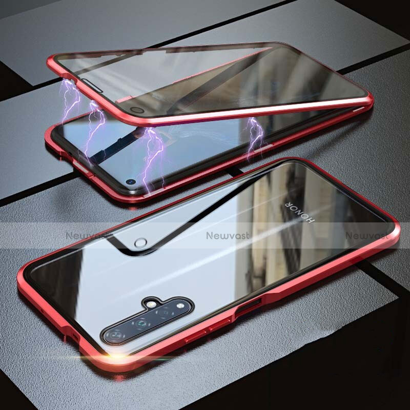 Luxury Aluminum Metal Frame Mirror Cover Case 360 Degrees for Huawei Honor 20 Red