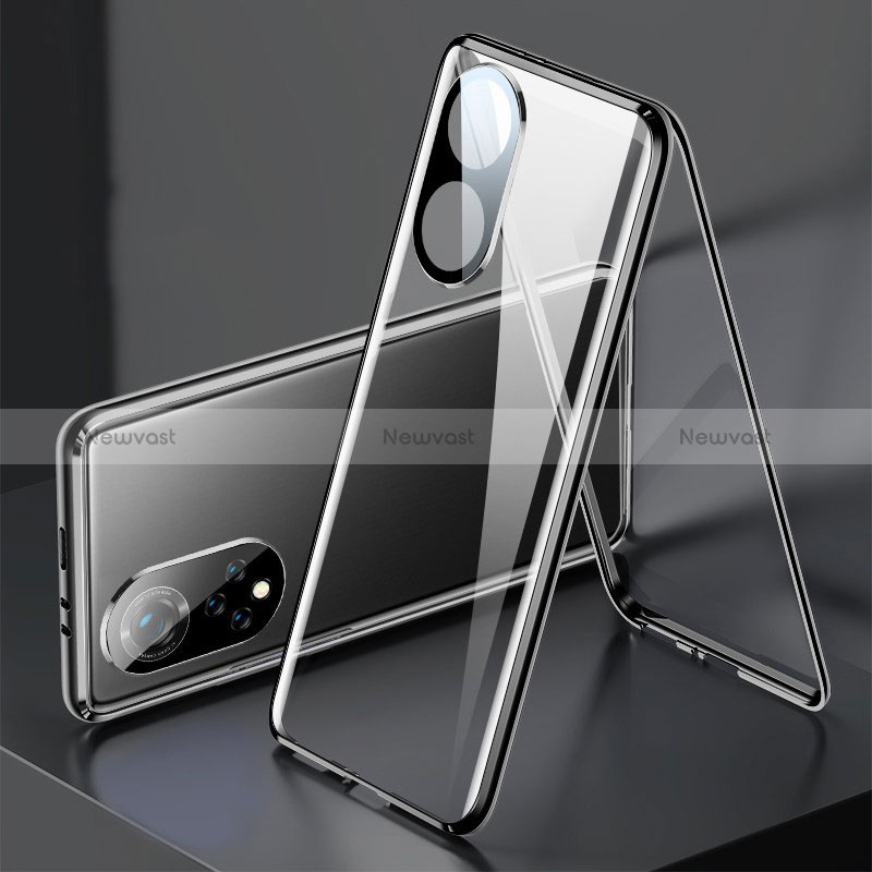 Luxury Aluminum Metal Frame Mirror Cover Case 360 Degrees for Huawei Honor 50 5G Black