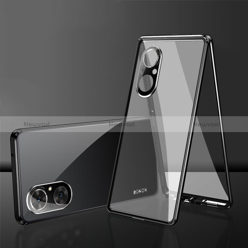 Luxury Aluminum Metal Frame Mirror Cover Case 360 Degrees for Huawei Honor 50 SE 5G Black