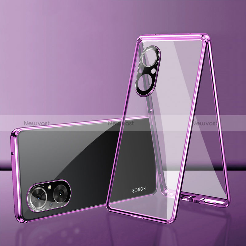 Luxury Aluminum Metal Frame Mirror Cover Case 360 Degrees for Huawei Honor 50 SE 5G Purple