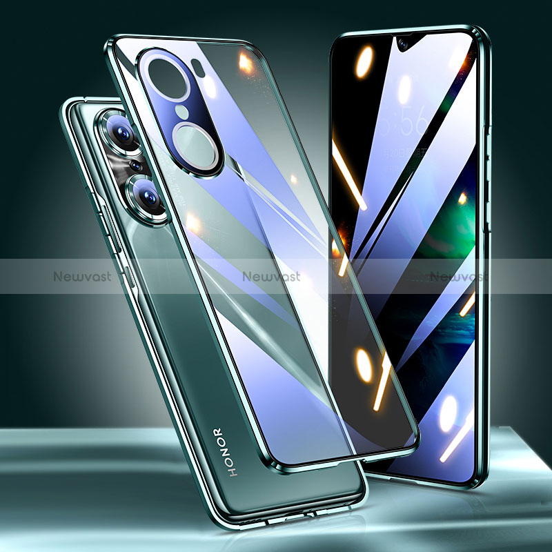 Luxury Aluminum Metal Frame Mirror Cover Case 360 Degrees for Huawei Honor 60 Pro 5G Green