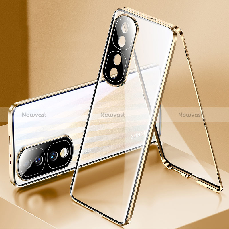 Luxury Aluminum Metal Frame Mirror Cover Case 360 Degrees for Huawei Honor 70 Pro 5G Gold