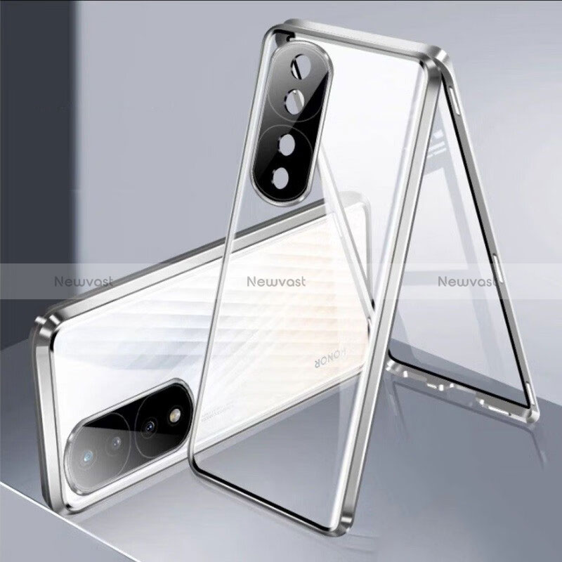 Luxury Aluminum Metal Frame Mirror Cover Case 360 Degrees for Huawei Honor 80 Pro 5G Silver