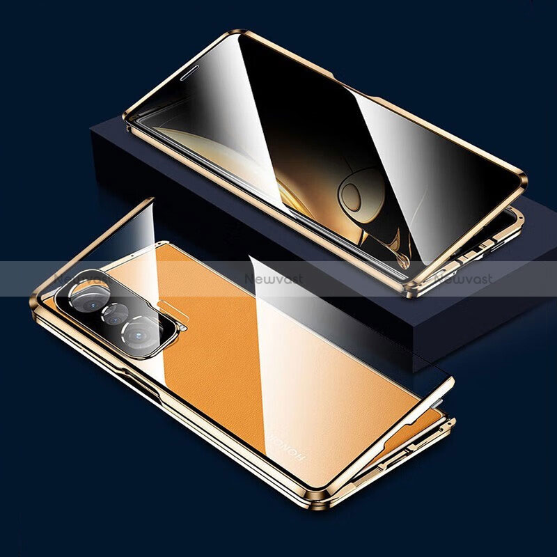 Luxury Aluminum Metal Frame Mirror Cover Case 360 Degrees for Huawei Honor Magic V 5G Gold