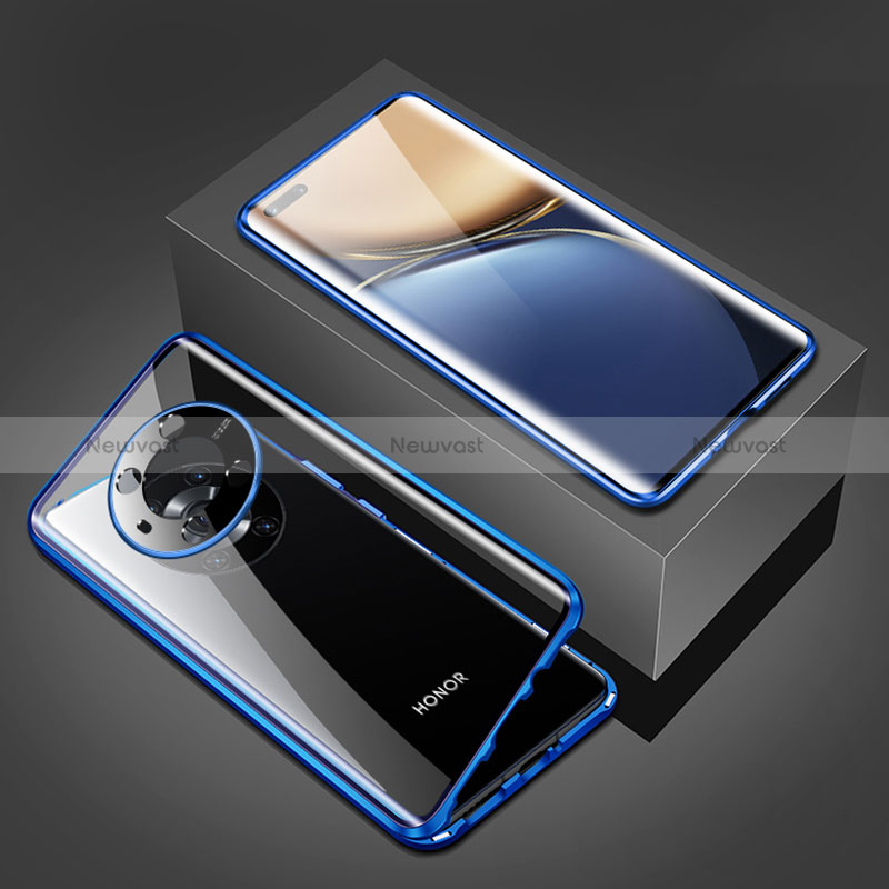 Luxury Aluminum Metal Frame Mirror Cover Case 360 Degrees for Huawei Honor Magic3 5G Blue