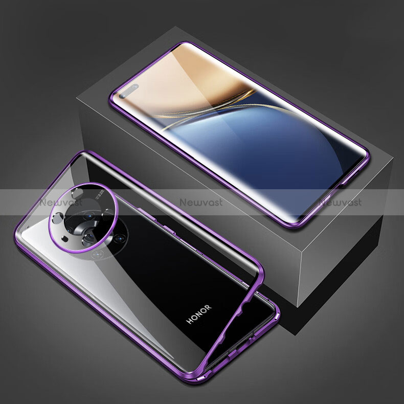 Luxury Aluminum Metal Frame Mirror Cover Case 360 Degrees for Huawei Honor Magic3 5G Purple