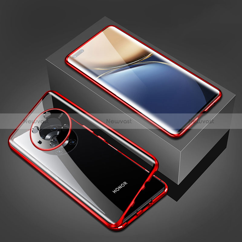 Luxury Aluminum Metal Frame Mirror Cover Case 360 Degrees for Huawei Honor Magic3 5G Red