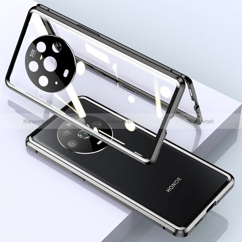 Luxury Aluminum Metal Frame Mirror Cover Case 360 Degrees for Huawei Honor Magic4 5G Black