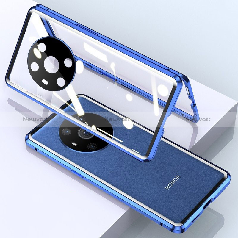 Luxury Aluminum Metal Frame Mirror Cover Case 360 Degrees for Huawei Honor Magic4 5G Blue