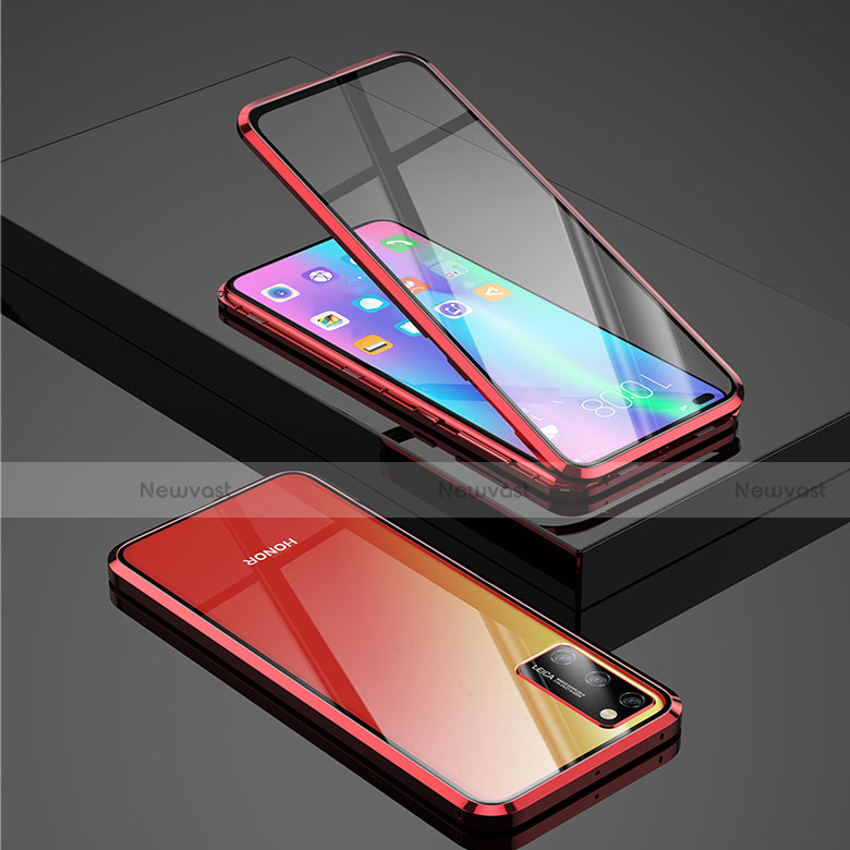 Luxury Aluminum Metal Frame Mirror Cover Case 360 Degrees for Huawei Honor V30 5G Red