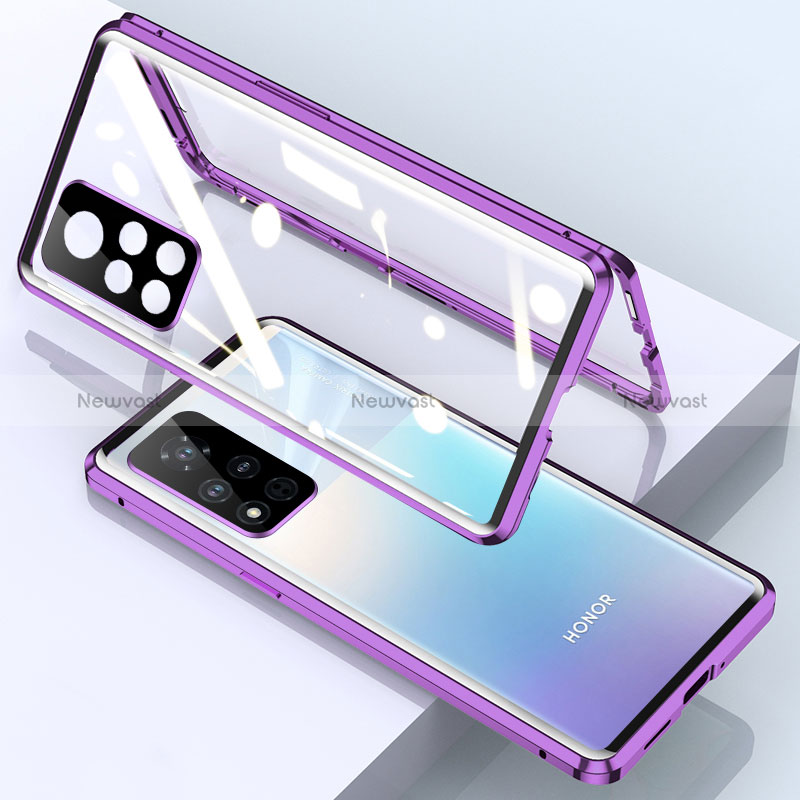 Luxury Aluminum Metal Frame Mirror Cover Case 360 Degrees for Huawei Honor V40 5G Purple