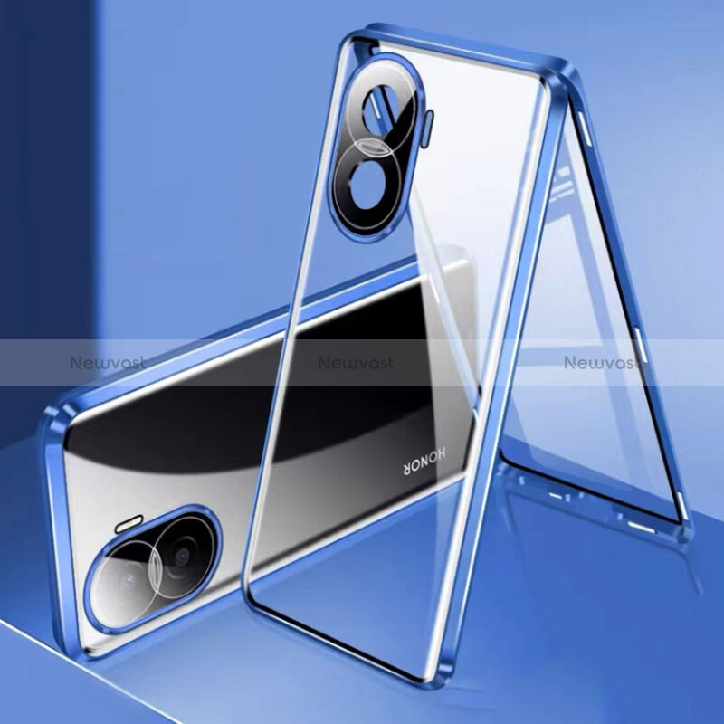 Luxury Aluminum Metal Frame Mirror Cover Case 360 Degrees for Huawei Honor X40i 5G Blue