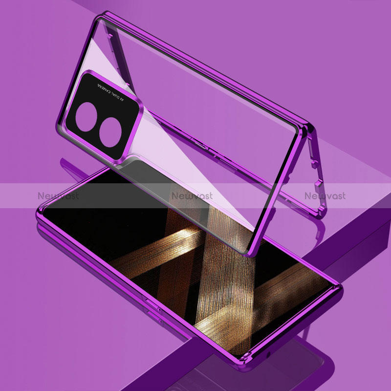 Luxury Aluminum Metal Frame Mirror Cover Case 360 Degrees for Huawei Honor X5 Plus Purple