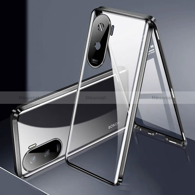 Luxury Aluminum Metal Frame Mirror Cover Case 360 Degrees for Huawei Honor X50i 5G Black